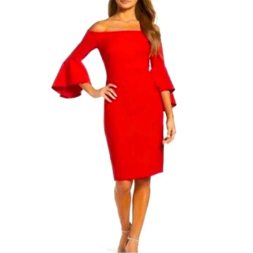 Chelsea 28 off the shoulder flutter sleeve red cocktail dress size 4
